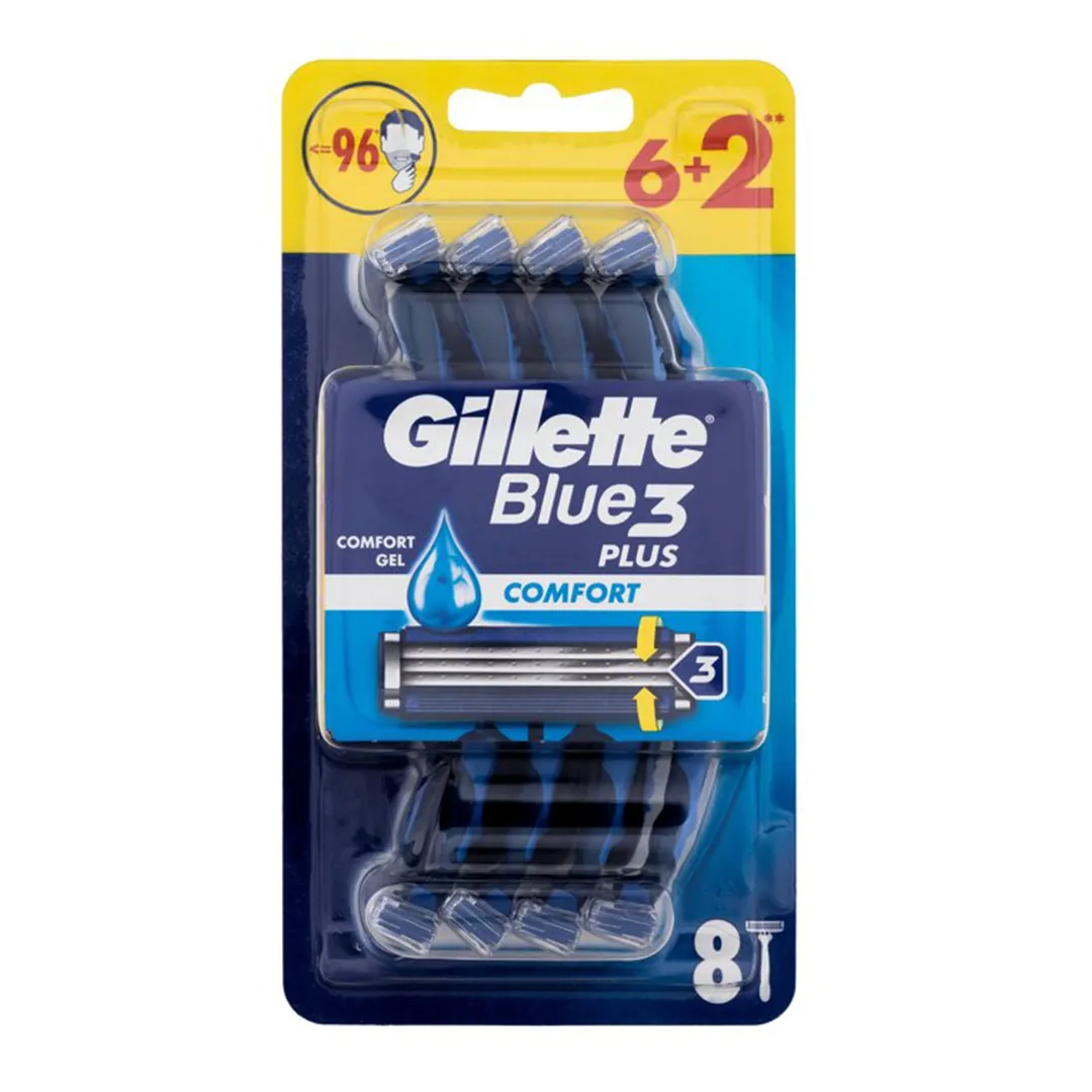 خودتراش 3 لبه مردانه ژیلت سری Blue 3 مدل COMFORT بسته 8 عددی