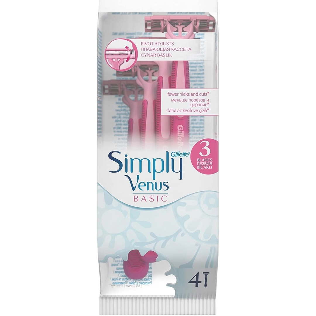 gillette-simply-venus-3-basic-4-pack خودتراش ژیلت زنانه مدل venus simply 3 بسته 4 عددی